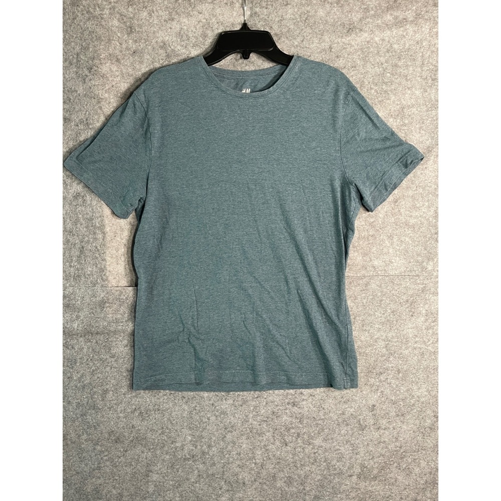 HM Mens Slim Fit T-Shirt Teal Blue Heathered Short Sleeve Crew Neck Size Medium